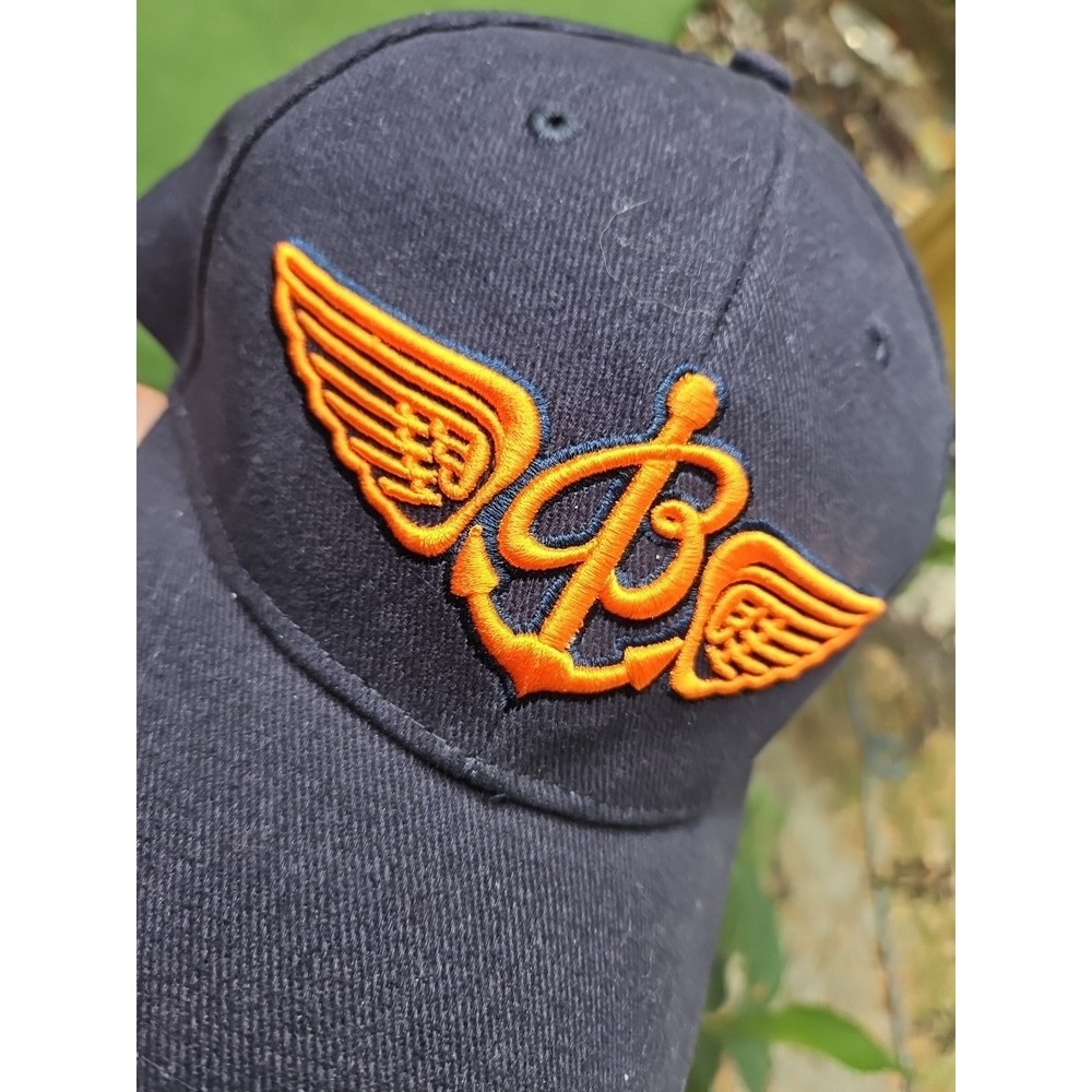 Breitling Watch Hat Cap 3D Embroidered Wings Anchor Orange/Navy Adjustable